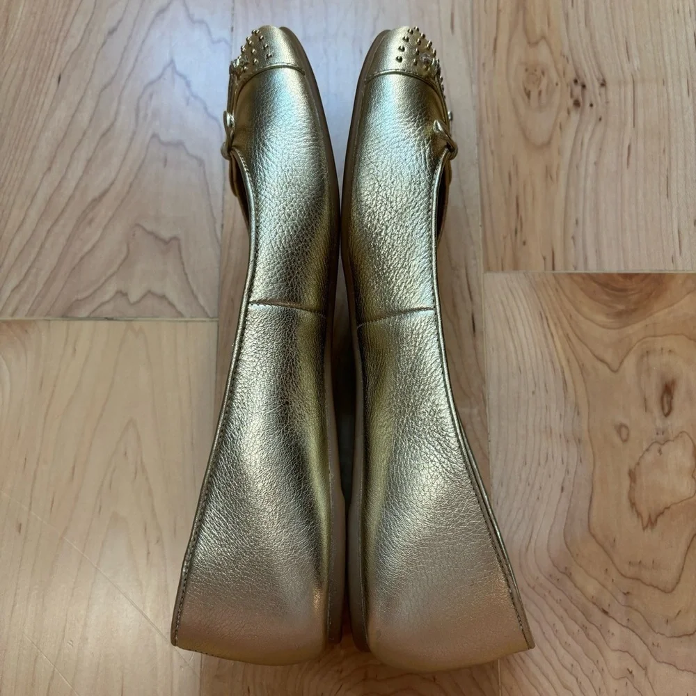 Coach Gold Doreen Tumbled Flats Shoes Studded Cap Toe 8 B